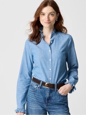 J. Crew Factory Chambray ruffle button-down top, XL